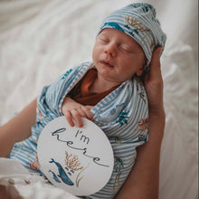Load image into Gallery viewer, Whale / Baby Jersey Wrap &amp; Beanie Set
